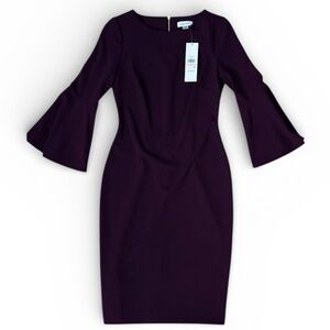 Calvin Klein Plum Bell Sleeve Sheath Dress | NWT | Elegant & Modern